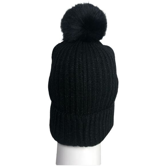 Victoria’s Secret Women's Sparkle Pom Pom Black Snowflake Beaded Hat NWT - Picture 5 of 5